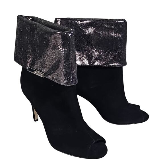 Calin Klein Kaiya Open Toe Suede heeled Ankle Boots Womens Size 6.5 - Picture 1 of 12